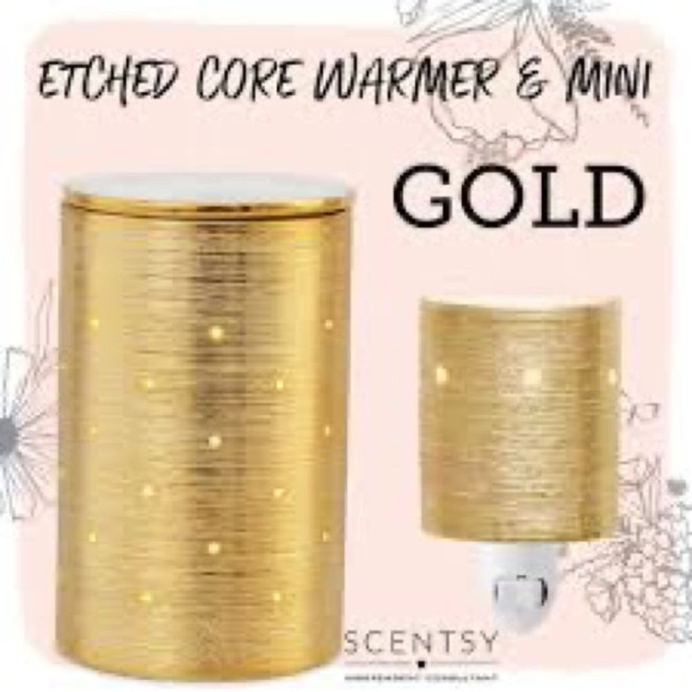 Scentsy etched core gold full size and mini warmers *new in box